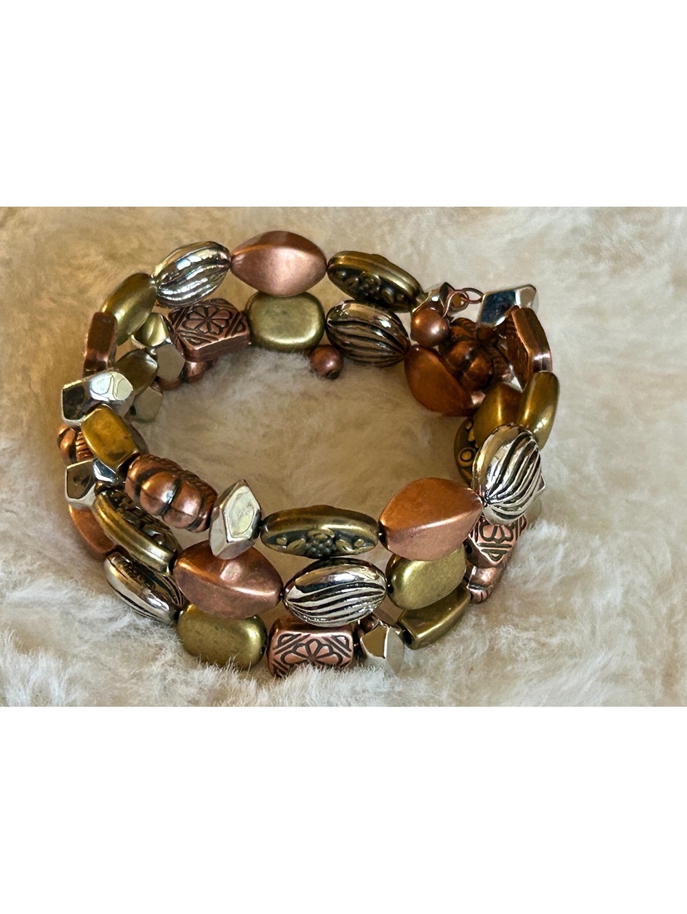 Vintage Multi-Metal Stretch Bracelet with Mixed Beads